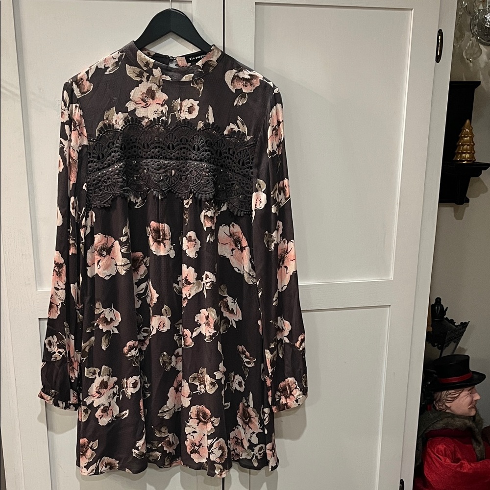 Blu Pepper Grey and Pink Floral Midi Dress